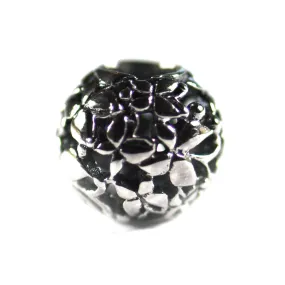 Ball silver beads with butterfly pattern