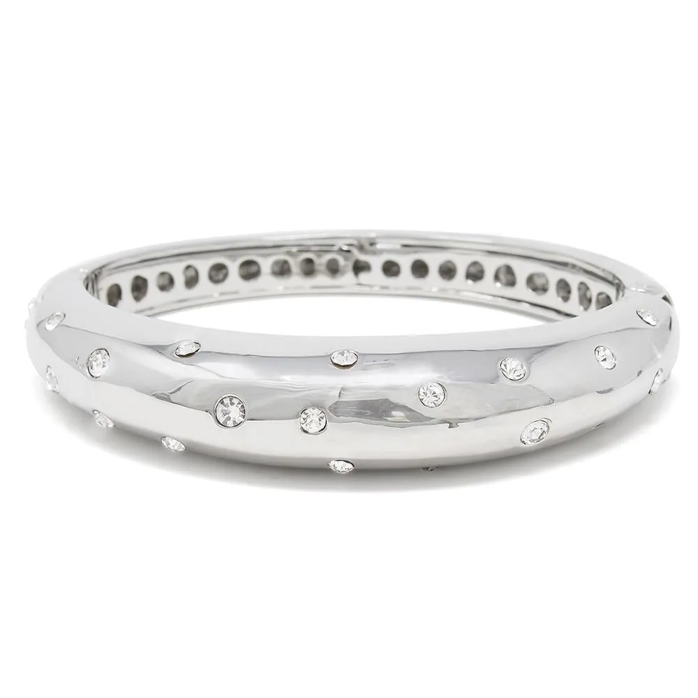 Band Hinged Bracelet with Crystal Silver Tone