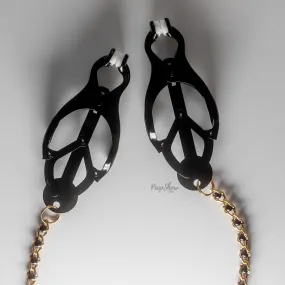 Black Butterfly Clamps with Beaded Chain