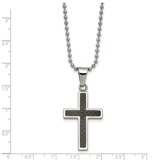 Black Carbon Fiber Cross Necklace | Stainless Steel