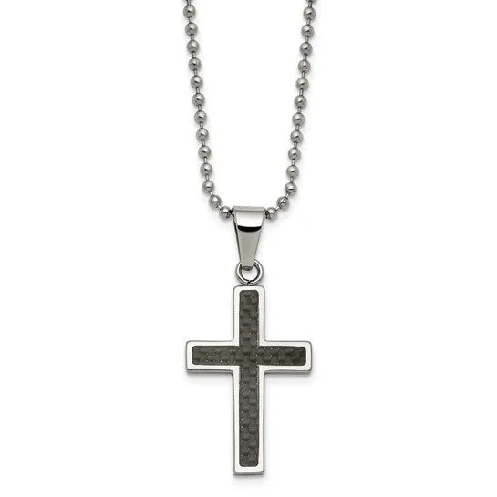 Black Carbon Fiber Cross Necklace | Stainless Steel