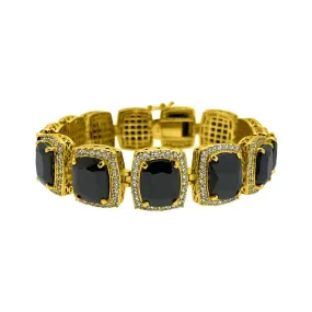 Black Gem CZ Micro Pave Gold Hip Hop Bracelet