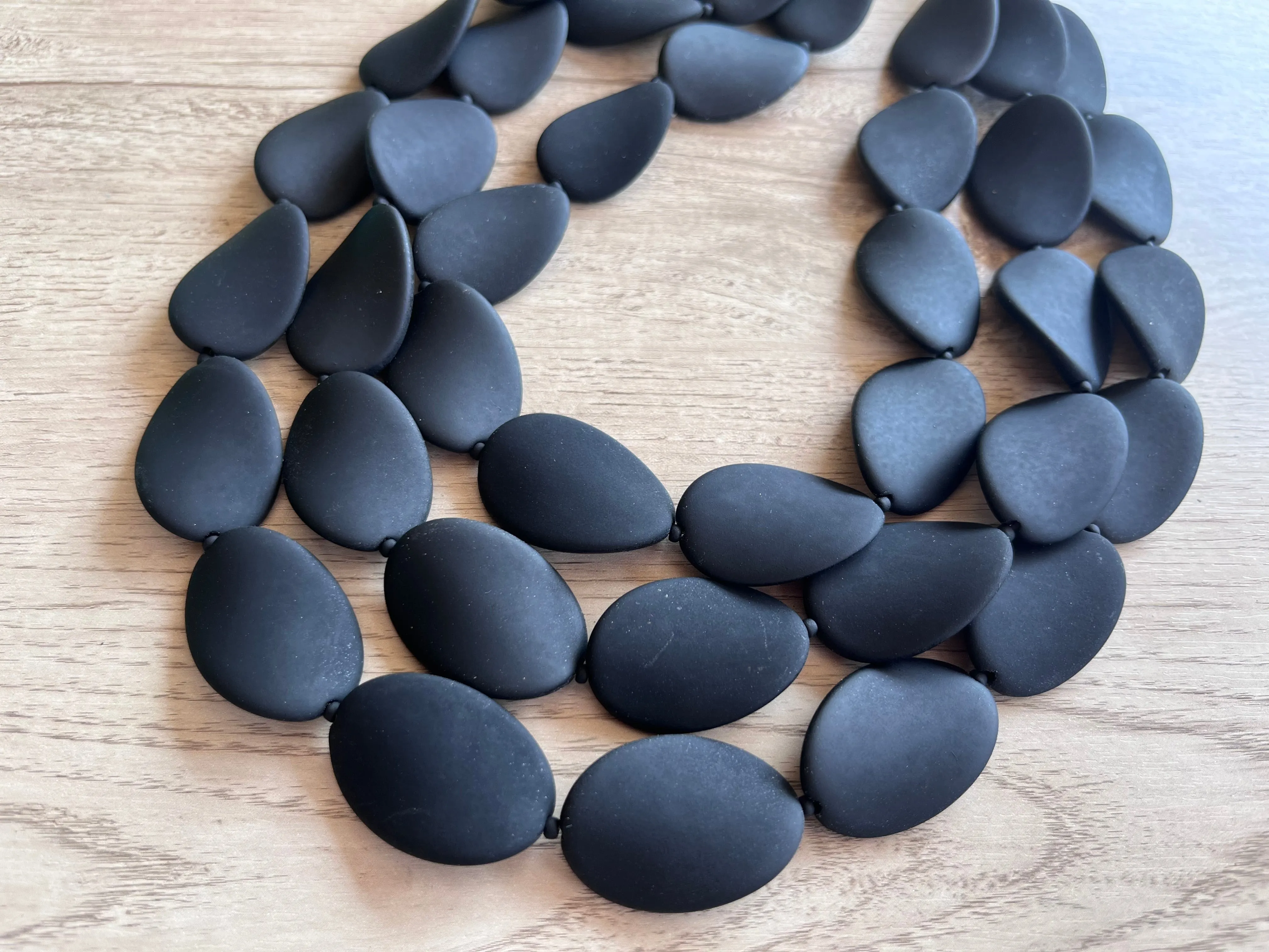 Black Rubber Matte Beaded Chunky Multi Strand Statement Necklace - Morgan