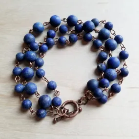 Blue Frosted Lapis Triple Strand Bracelet