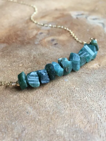 Blue Green Tourmaline Necklace - Raw Stone Necklace - Raw Crystal Necklace - Raw Tourmaline - October Birthstone