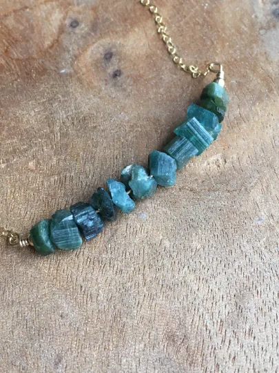 Blue Green Tourmaline Necklace - Raw Stone Necklace - Raw Crystal Necklace - Raw Tourmaline - October Birthstone