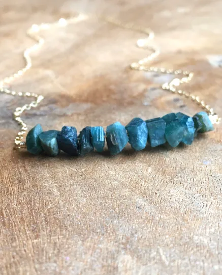 Blue Green Tourmaline Necklace - Raw Stone Necklace - Raw Crystal Necklace - Raw Tourmaline - October Birthstone