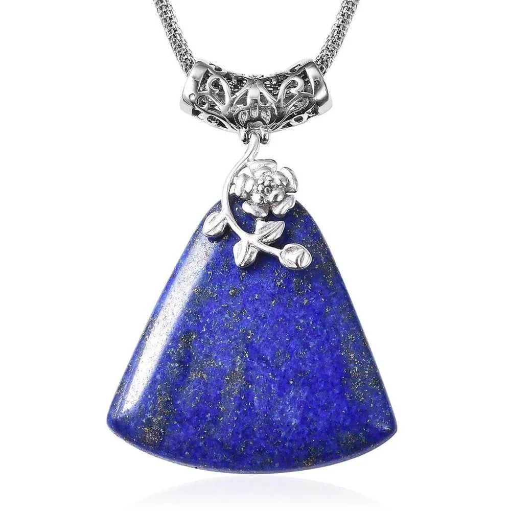 Blue Lapis Lazuli Necklace for Women Flower Hematite Beads Pendant Jewelry Chain 20" Birthday Mothers Day Gifts for Mom