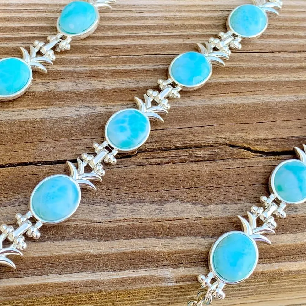 Blue Larimar 925 Sterling Silver Natural Gemstone Adjustable Bracelet