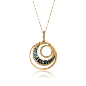 Blue Topaz & Diamond Circle Swirl Pendant