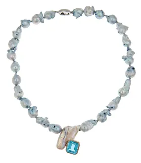 Blue Topaz And Bi-Colored Biwa Pearl