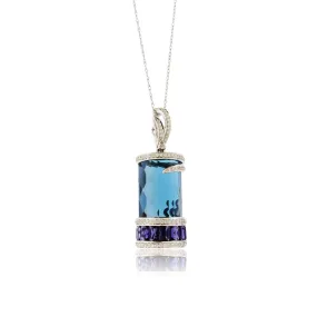 Blue Topaz, Iolite & Diamond Drop Pendant