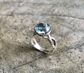 Blue Topaz Ring - Large Engagement Ring - Sky Blue Vintage