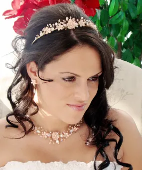 Blush Color Porcelain Pearl Floral Wedding Tiara