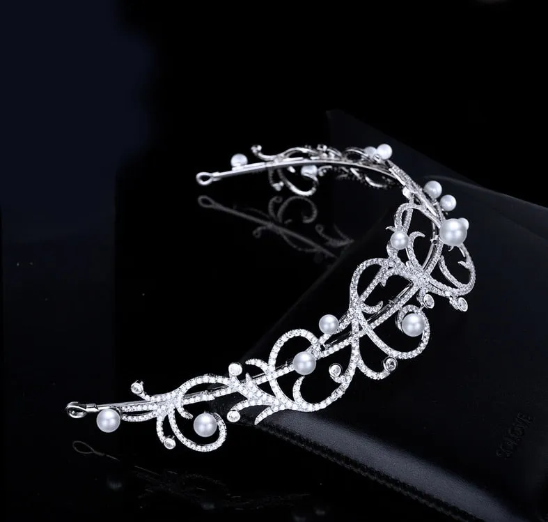 Branches Cubic Zirconia Silver Wedding Tiara for Girls Hair Accessories HT21011