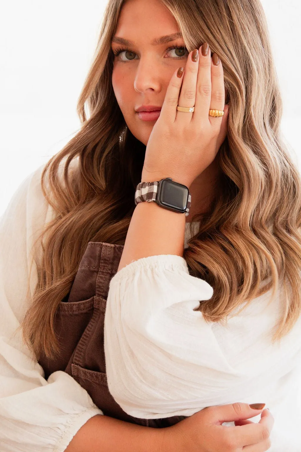 Brown Gingham Scrunchie Band Compatible with Apple Watch