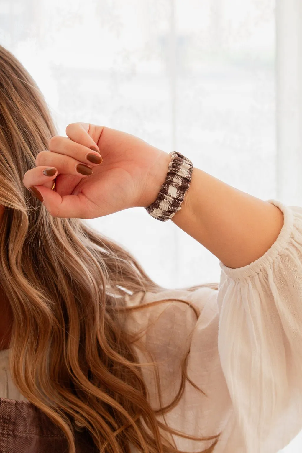 Brown Gingham Scrunchie Band Compatible with Apple Watch