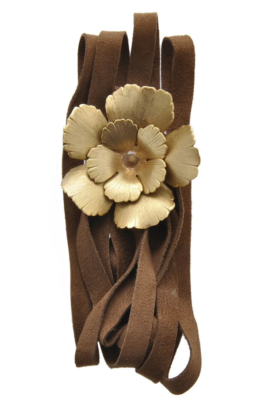 BY THE STONES BROWN Suede Flower Leather Bracelet