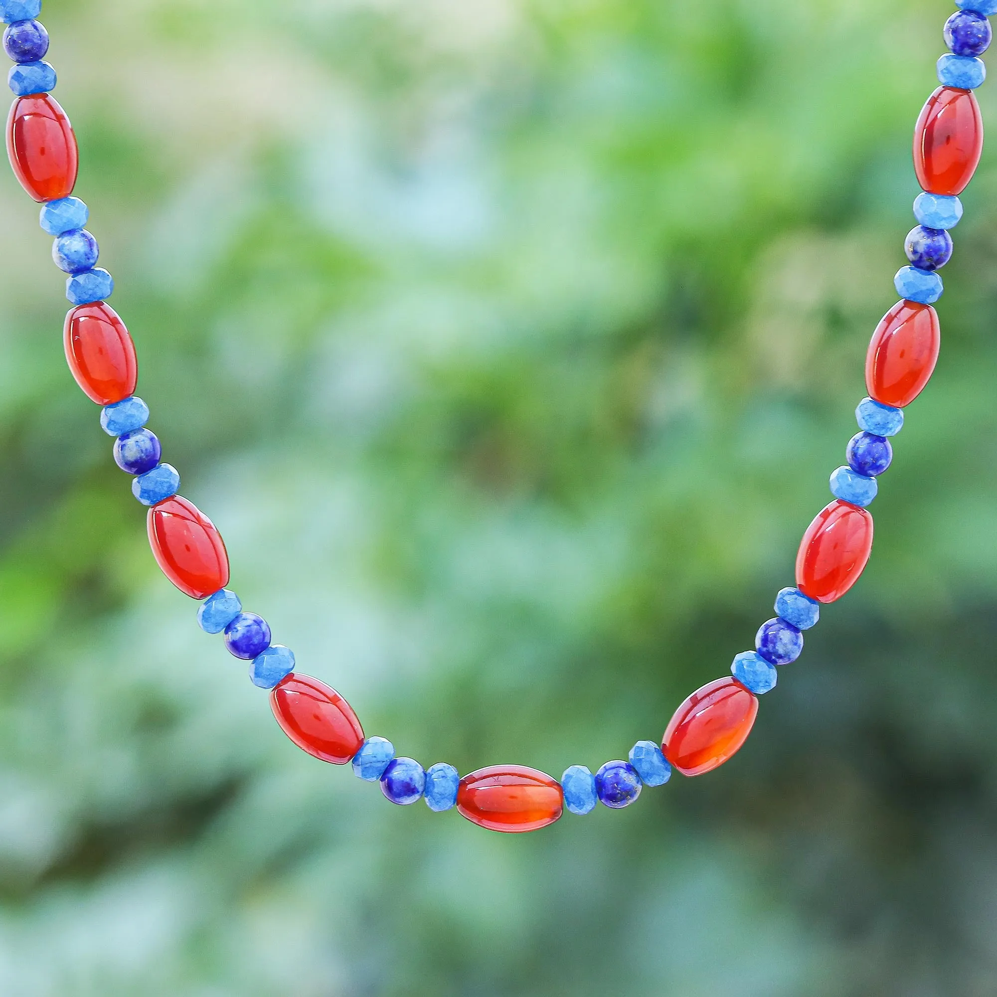 Candy Luck Handmade Carnelian and Lapis Lazuli Beaded Necklace