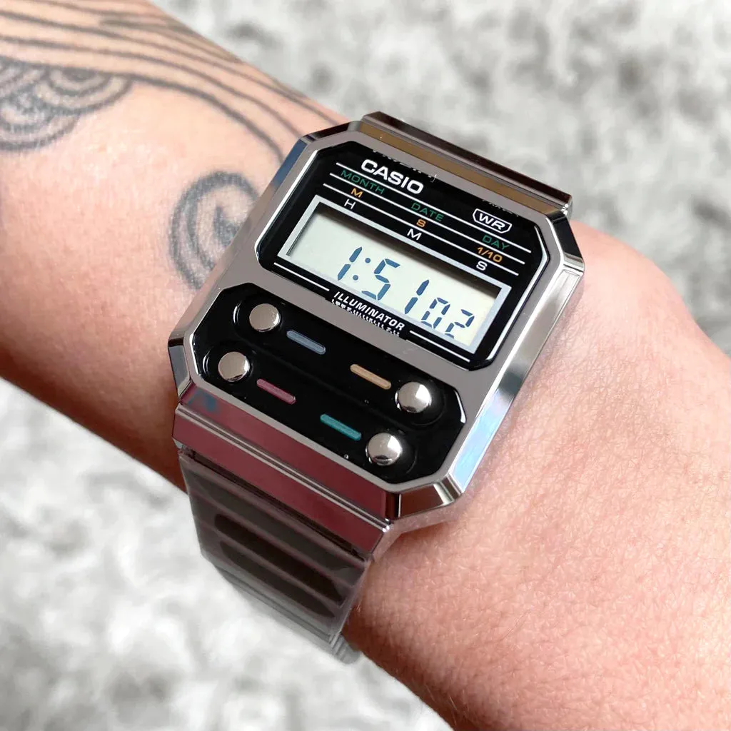 Casio "Illuminator" Vintage Digital Silver Chain Men's Watch | A100WE-1ADF