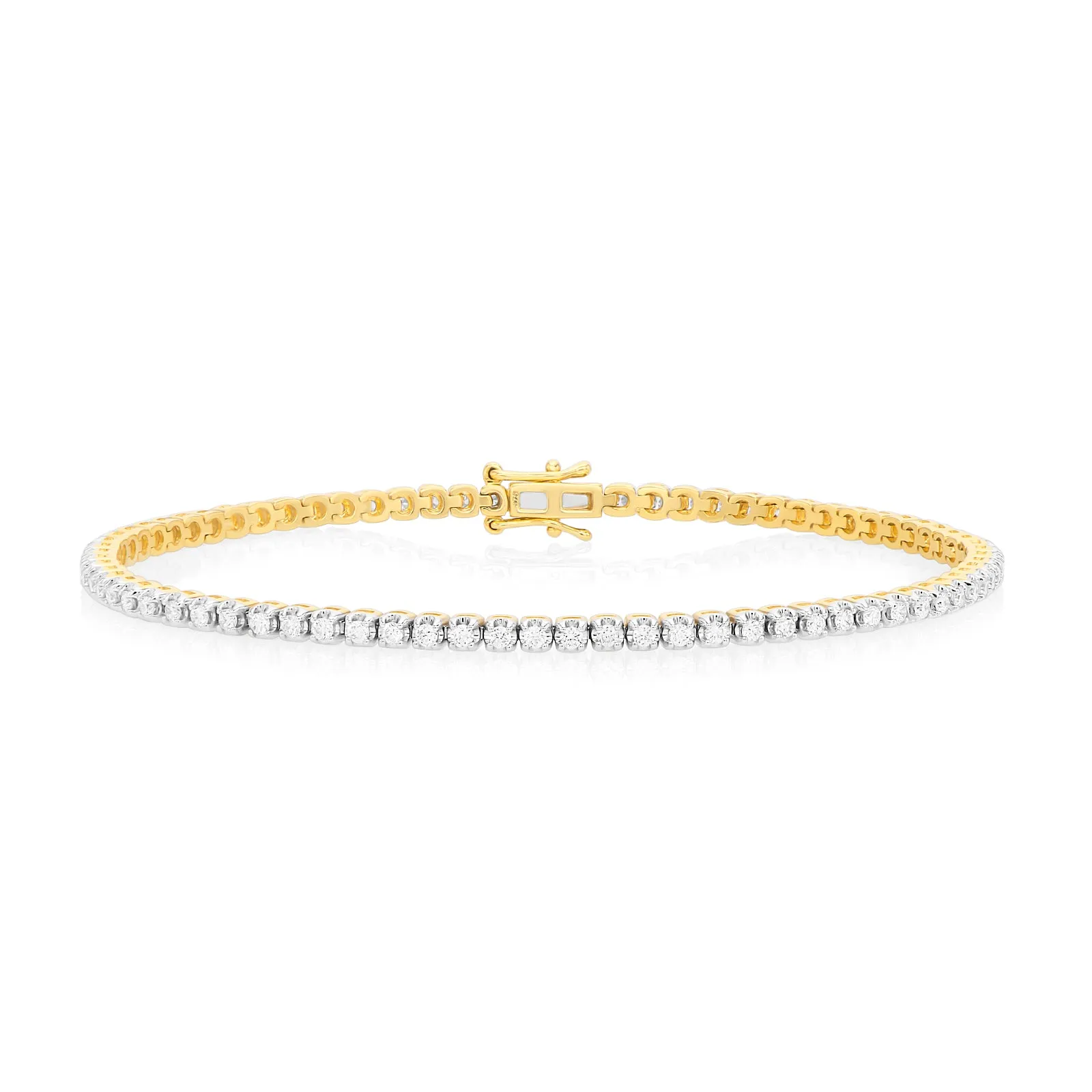 Celebration 9ct Yellow Gold with Round Cut 1 CARAT tw of Lab Grown Diamonds Tennis Bracelet