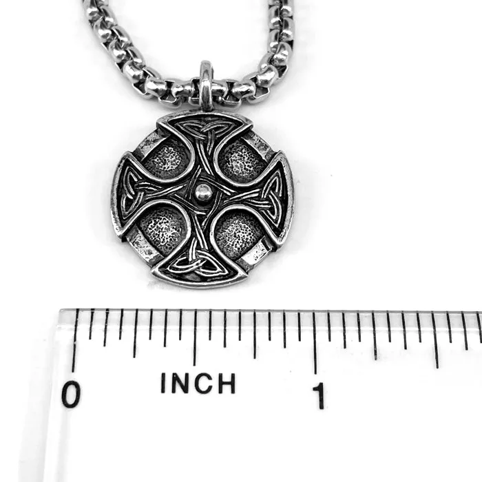 Celtic Cross Trinity Shield Pendant Heavy Stainless Steel Chain Necklace