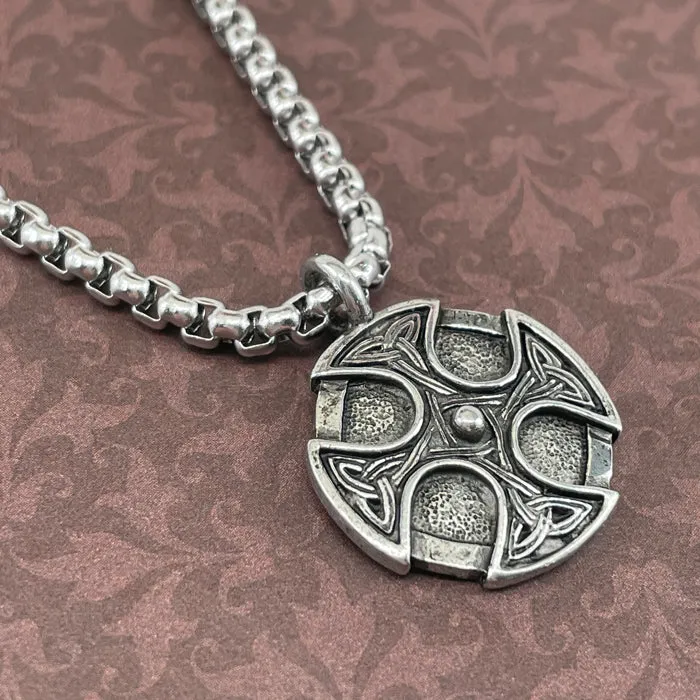 Celtic Cross Trinity Shield Pendant Heavy Stainless Steel Chain Necklace