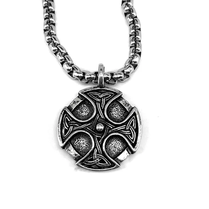 Celtic Cross Trinity Shield Pendant Heavy Stainless Steel Chain Necklace