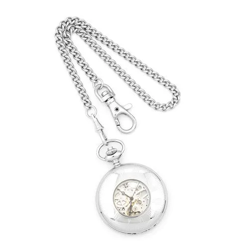 Charles Hubert Solid Stainless Steel White Dial Pocket Watch - Engravable