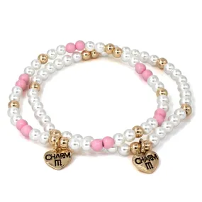 Charm It! Gold Pearl Stretch Bead Bracelet Set