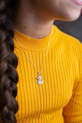 Clear White Crystal Duck Silver Necklace