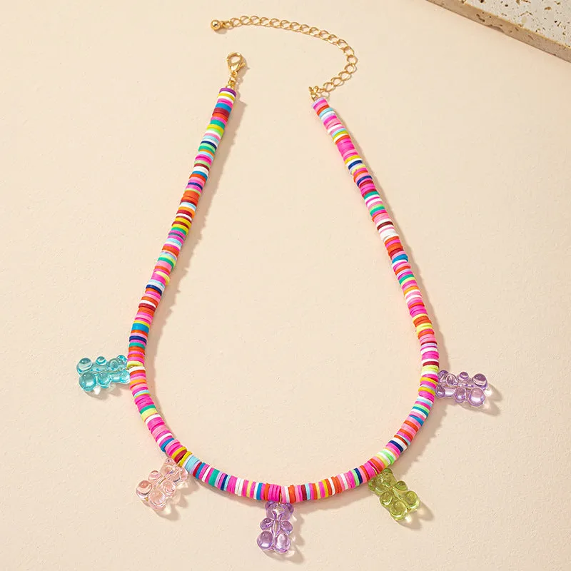 Colorful Bohemian Bear Pendant Necklace with Candy Colored Soft Pottery - Vienna Verve Collection