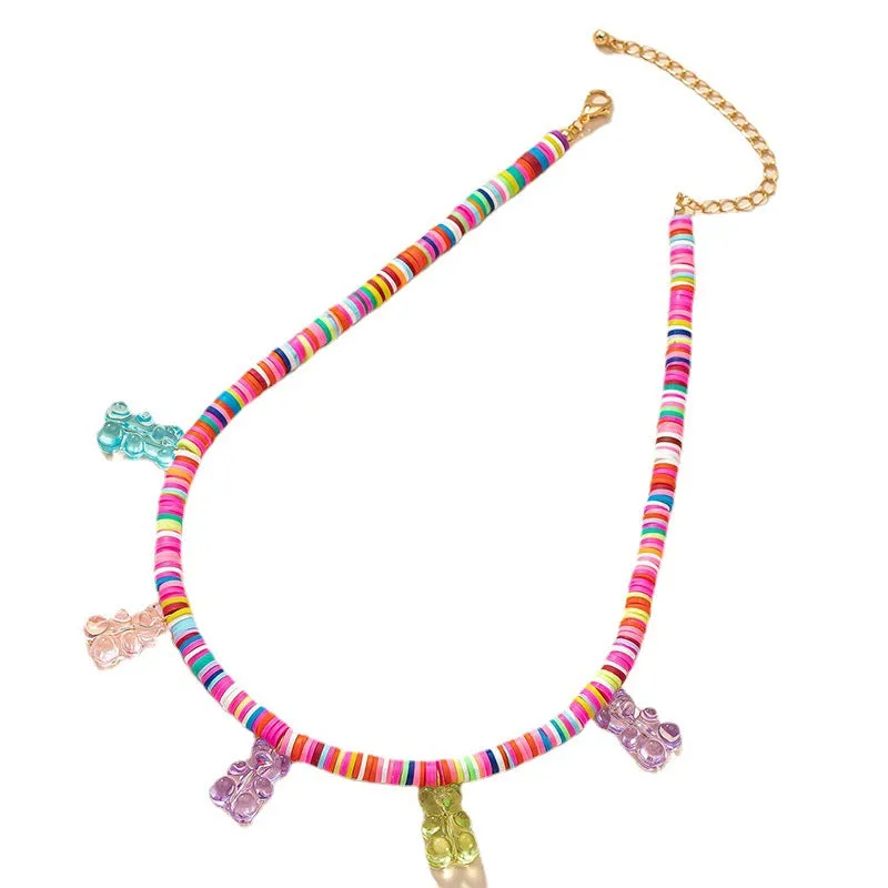 Colorful Bohemian Bear Pendant Necklace with Candy Colored Soft Pottery - Vienna Verve Collection