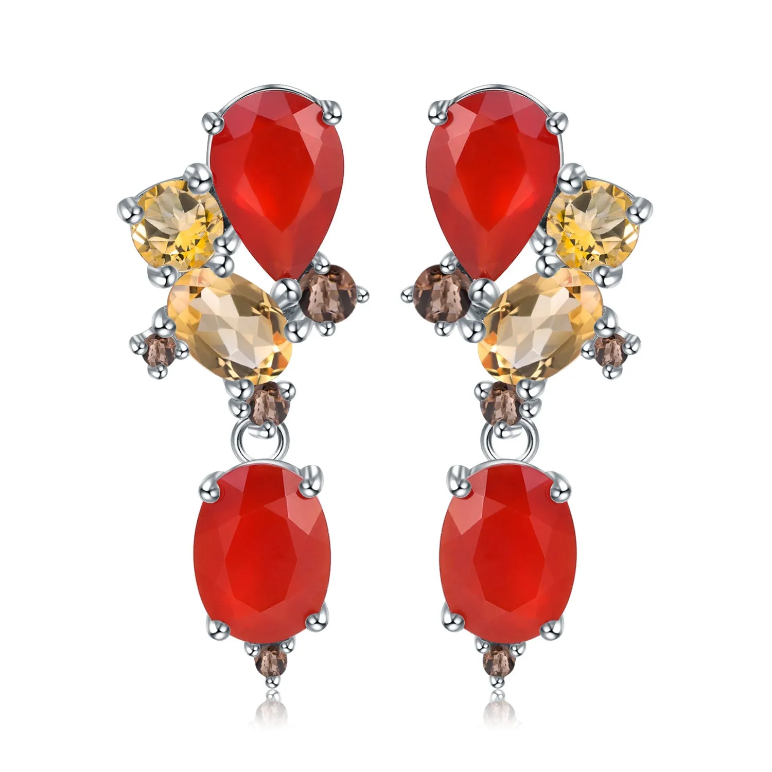 Colourful Mardi Gras Earrings-Gemstones Creative Shape Silver Drop Earrings for Women