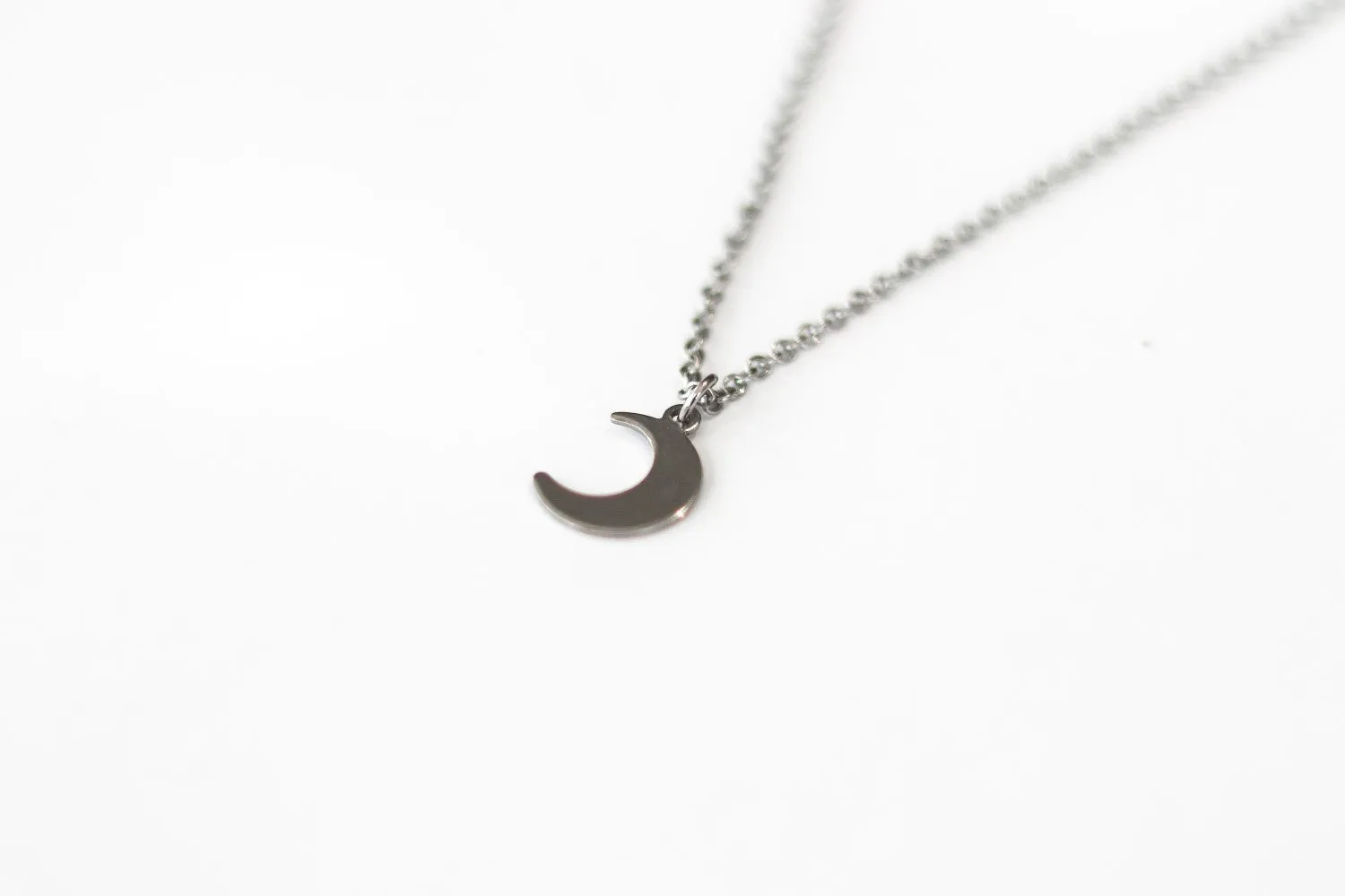 Crescent moon chain necklace for men, silver half moon pendant, gift for him, waterproof necklace