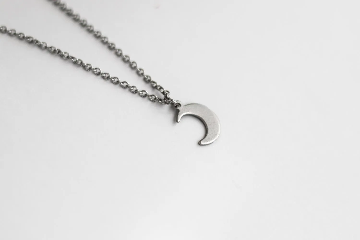 Crescent moon chain necklace for men, silver half moon pendant, gift for him, waterproof necklace