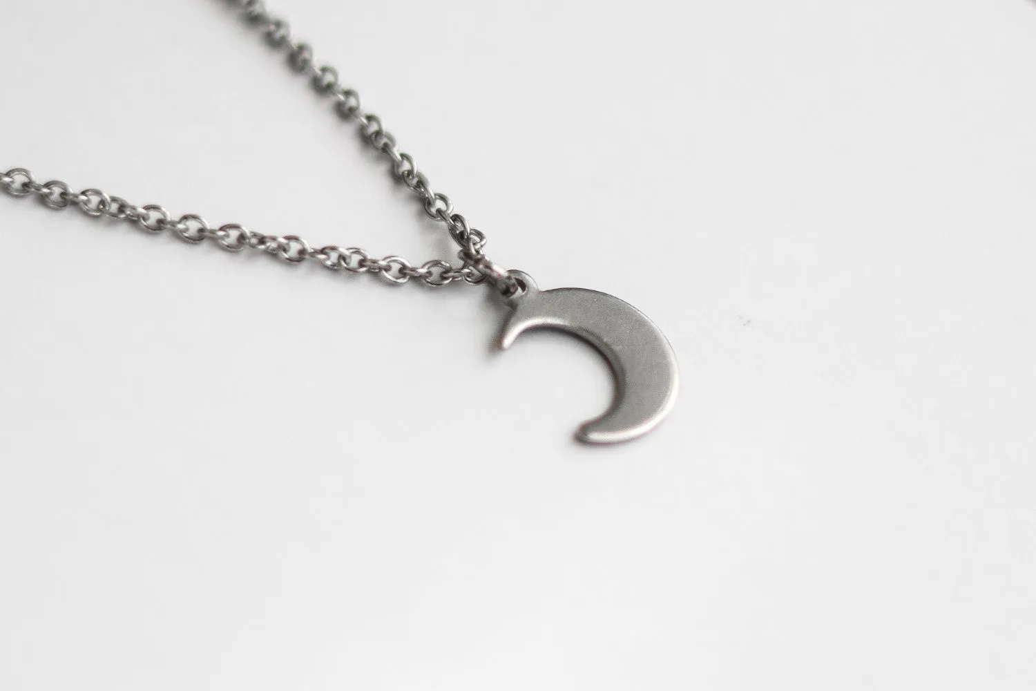 Crescent moon chain necklace for men, silver half moon pendant, gift for him, waterproof necklace