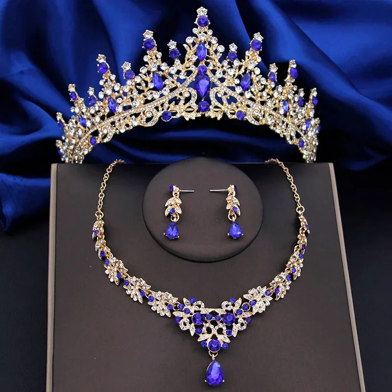 Crystal Bridal Jewelry Sets Tiaras Earrings Choker Necklace Fashion Costume Accessory