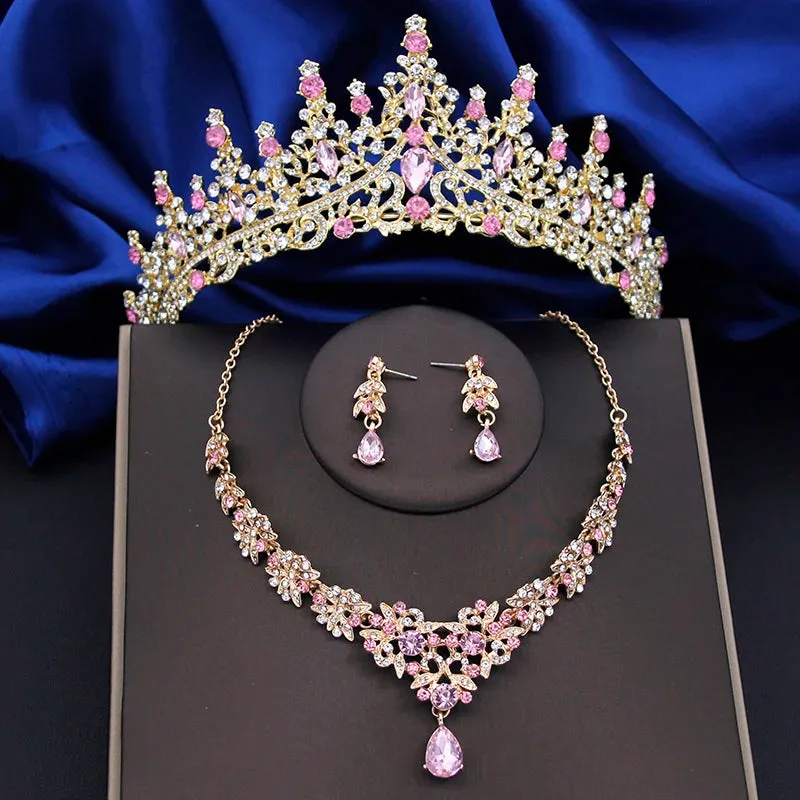 Crystal Bridal Jewelry Sets Tiaras Earrings Choker Necklace Fashion Costume Accessory