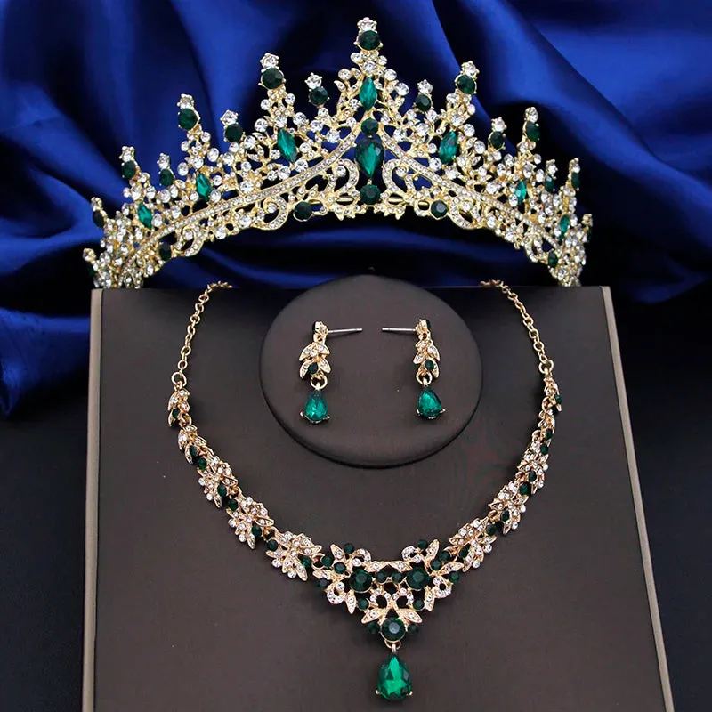 Crystal Bridal Jewelry Sets Tiaras Earrings Choker Necklace Fashion Costume Accessory