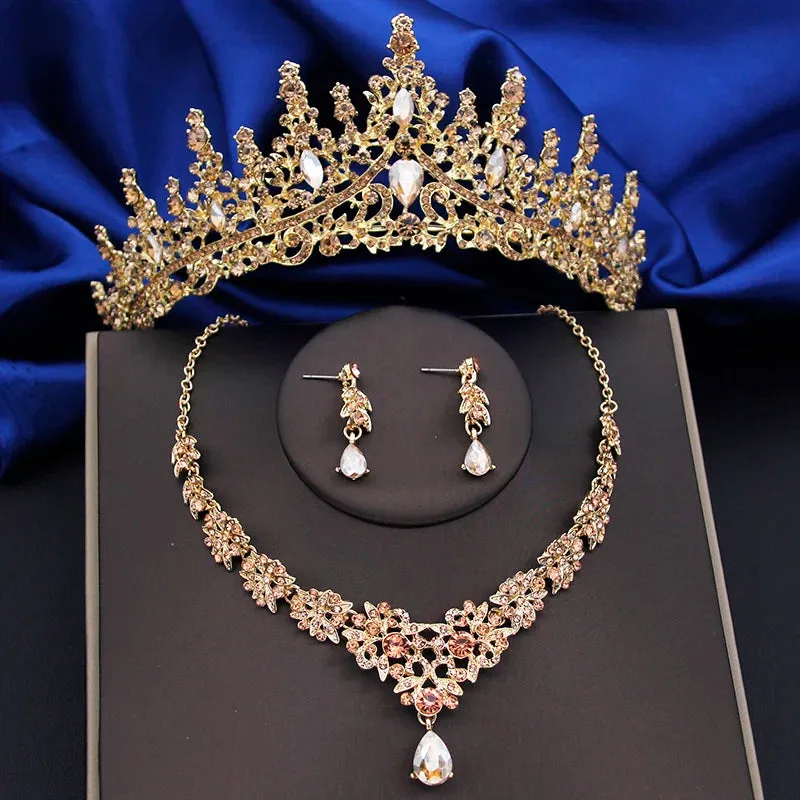 Crystal Bridal Jewelry Sets Tiaras Earrings Choker Necklace Fashion Costume Accessory