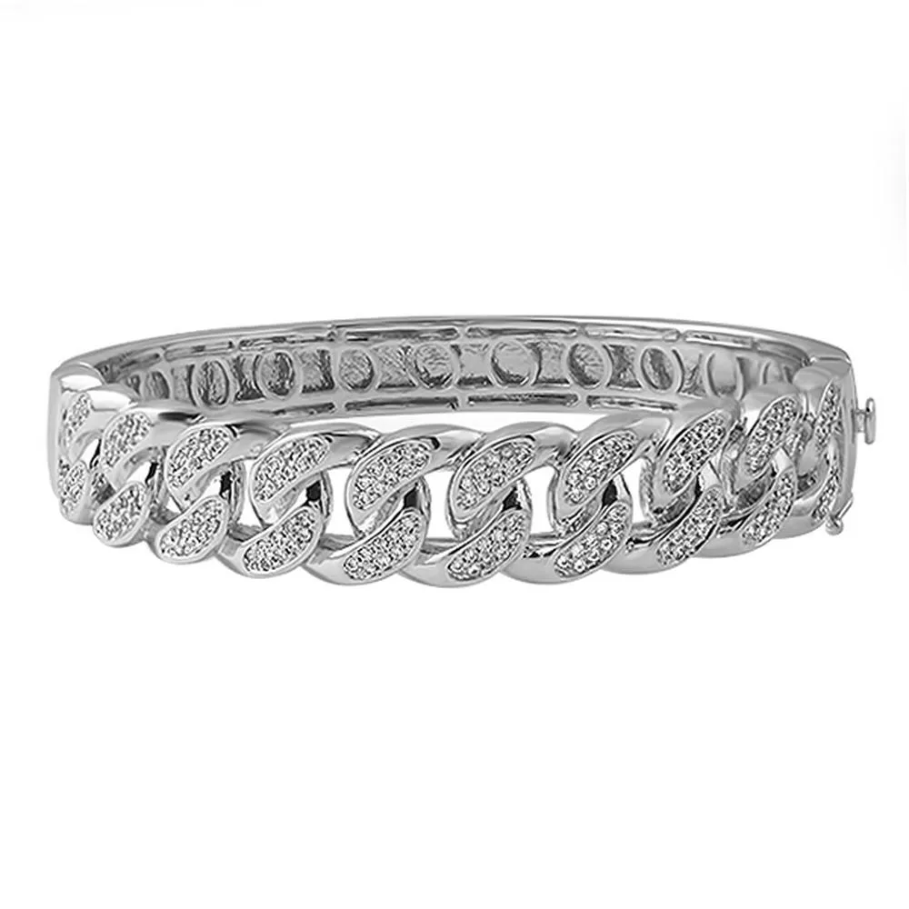 Cuban Rhodium CZ Micro Pave Bangle