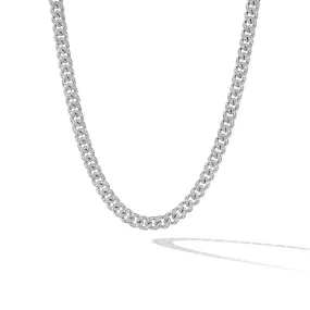 Curb Chain Necklace in Sterling Silver with Pave Diamonds