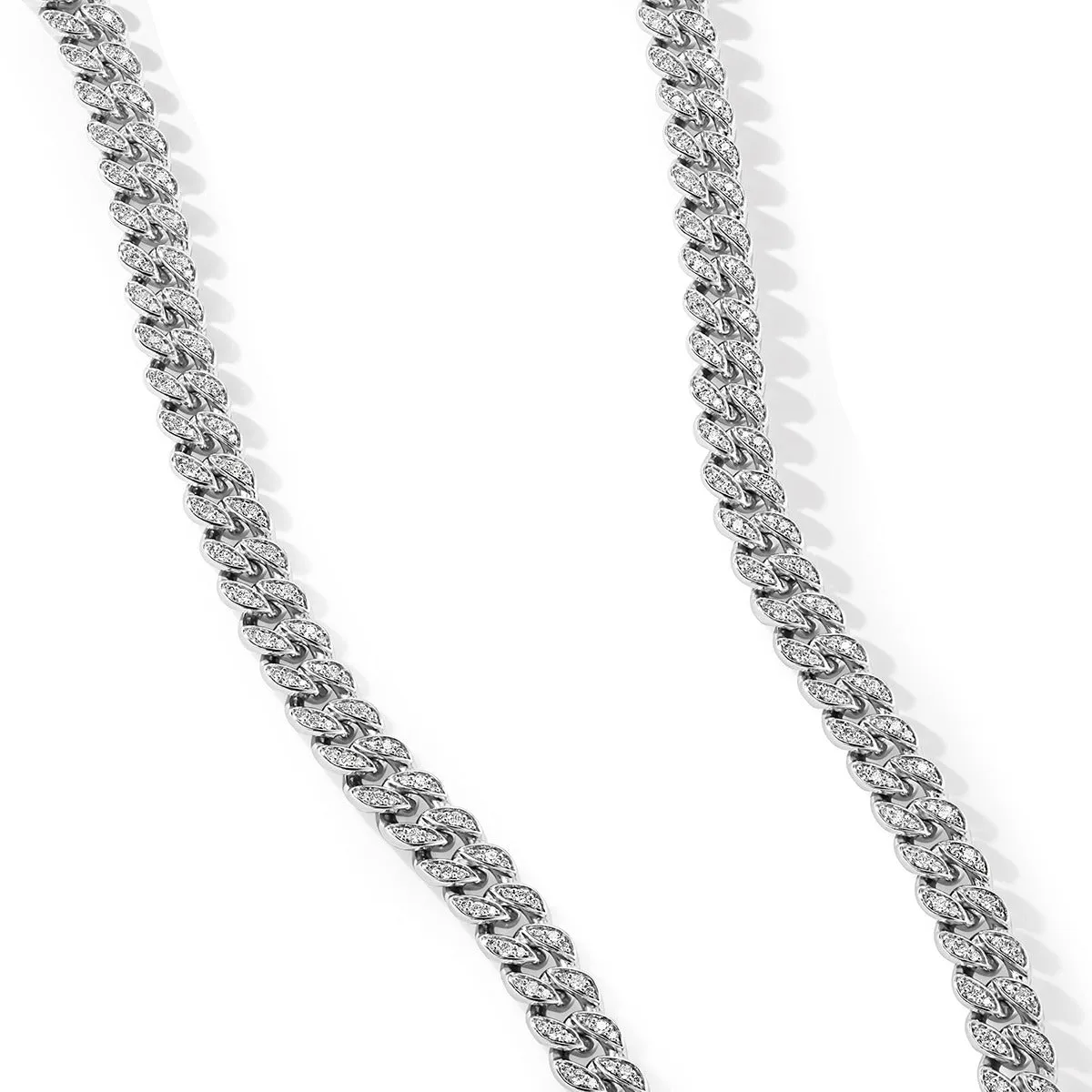 Curb Chain Necklace in Sterling Silver with Pave Diamonds