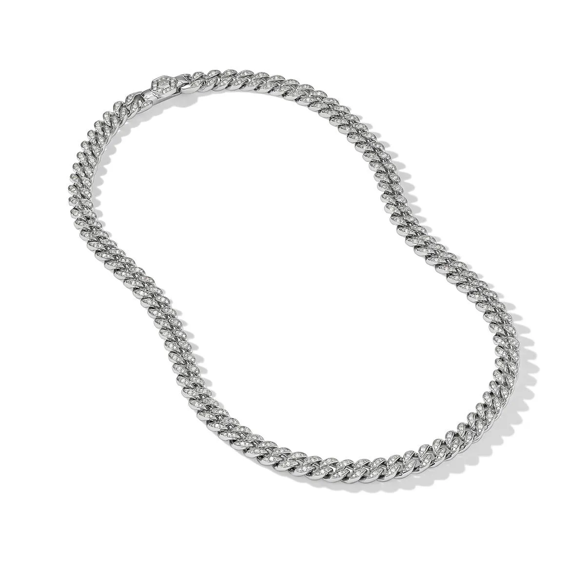 Curb Chain Necklace in Sterling Silver with Pave Diamonds