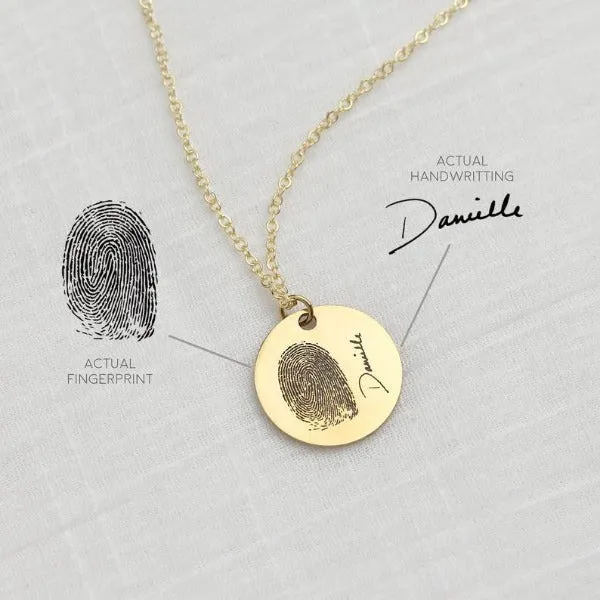 Custom Handwriting Fingerprint Coin Necklace