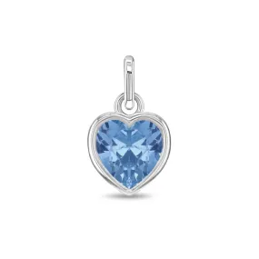 CZ Birthstone Heart Charm March – Aquamarine Kids / Children's / Girls for Charm Bracelet - Sterling Silver