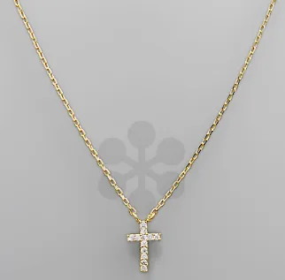 CZ Stone Cross Necklace - Gold