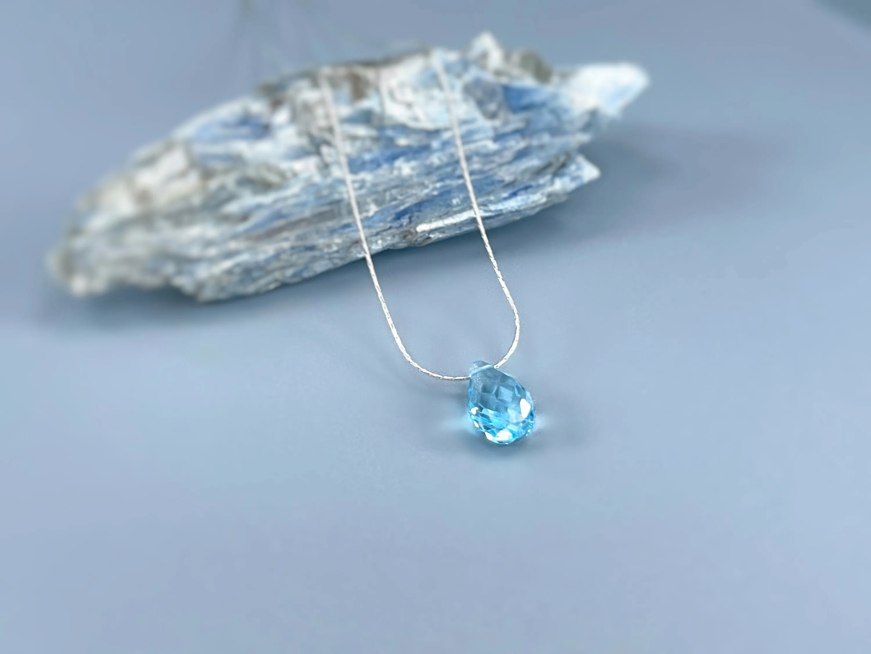 Dainty Blue Topaz Necklace Gold, Silver genuine Swiss blue topaz pendant