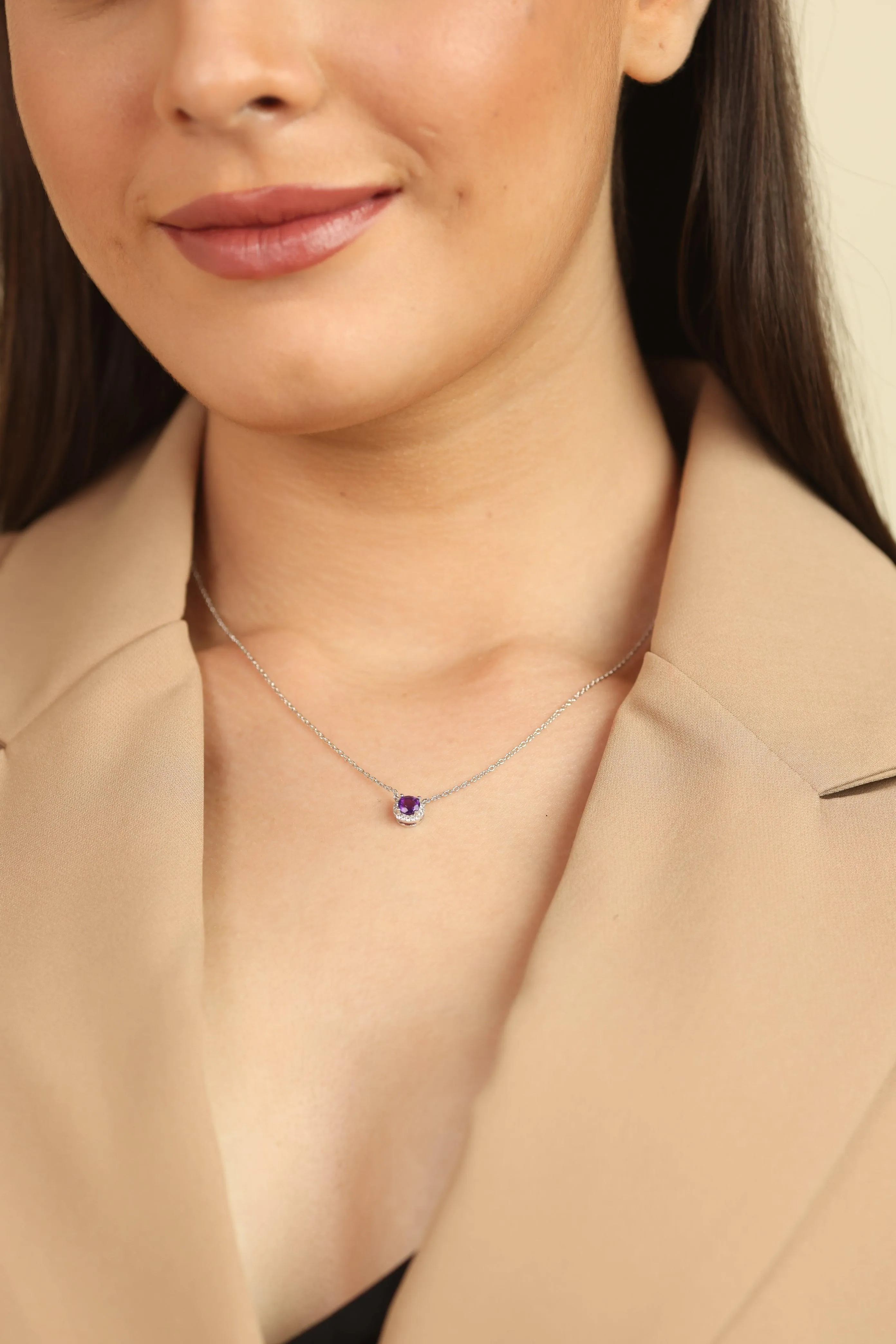 Dark Amethyst Halo Pendant Necklace